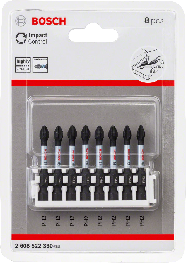 Bosch 50mm PH2 Screwdriver Bits x8 Torsion Impact Control 2608522330