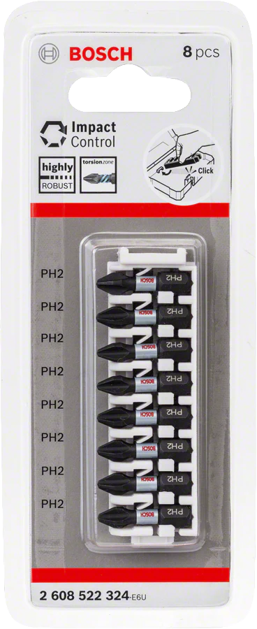 Bosch PH2 25mm x8 Impact Control Screwdriver Bits & Click Bit Holder 2608522324