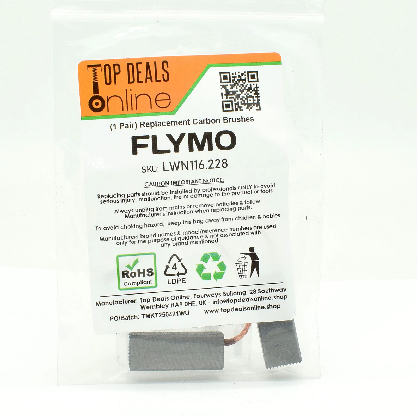 Flymo Carbon Brushes for Compact 350 330 360 UG 360 Lawnmowers - Image 3